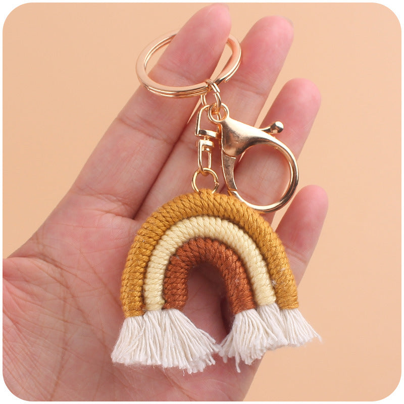 Wholesale Cotton Rope Little Rainbow Handwoven Pendant Tassel Bag Keychains